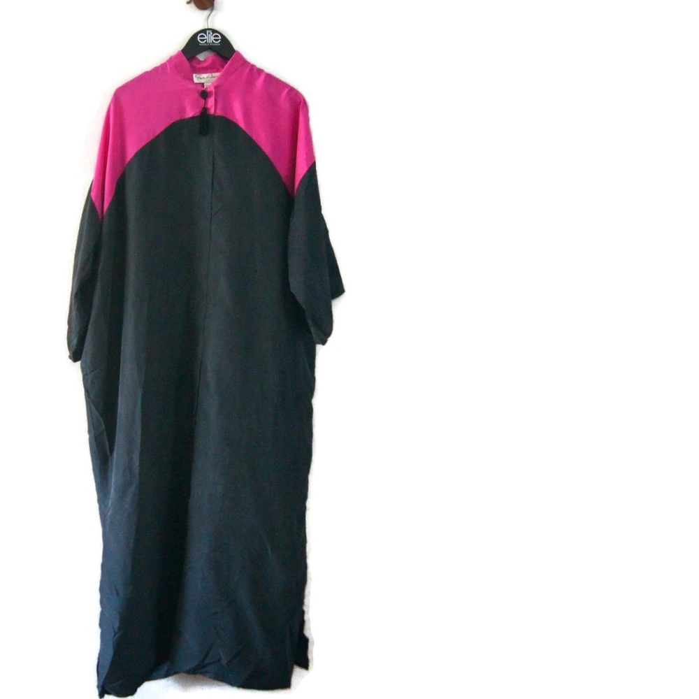 Vintage Far Away Women's 100% Silk Long Dress 3/4 Bell Sleeve Size M Oversized M